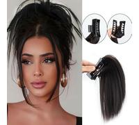 Extension per coda di cavallo dall'aspetto natural Forcina for capelli a forma di squalo con piume di pollo for coda di cavallo alta e mezza Extension per capelli folti e dall'aspetto natural(Black)