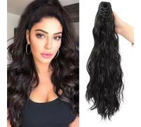 Extension per coda di cavallo dall'aspetto natural Parrucca sintetica con coda di cavallo da 40 cm, con trama ondulata e clip a artiglio Extension per capelli folti e dall'aspetto natural(Bright red)