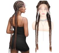 Extension per coda di cavallo dall'aspetto naturale, Parrucca intrecciata a mano in pizzo frontale da 32 pollici, sintetica Extension per capelli folti e dall'aspetto naturale, senza cuciture(Black)