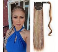 Extension per coda di cavallo dritta con pennello, 22 pollici, clip in coda di cavallo, per donne e ragazze (12H24 (Light Brown Mix Natural Blond)