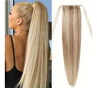Extension per coda di cavallo Extension for coda di cavallo con capelli umani da 10-24 pollici con pettine traspirante Capelli finti(16inch)
