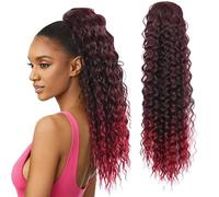 Extension per coda di cavallo Extension for coda di cavallo lunga sintetica con coulisse, stile afro riccio e crespo, da donna Capelli finti(Black+red)