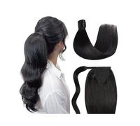 Extension per coda di cavallo Extension per coda di cavallo, capelli umani avvolti attorno a una clip di capelli, 30,5-50,8 cm, lunghi, capelli lisci, Remy, con pasta magica, #1B Extension nero