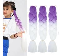 Extension Per Treccine Africane 3pc Jumbo Treccia Extension Capelli Fibra Sintetica Treccia Di Scatola Crochet Twist Braiding Hair (24zoll(3per Pack),B82 viola bianco)