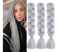 Extension Per Treccine Africane 3pc Jumbo Treccia Extension Capelli Fibra Sintetica Treccia Di Scatola Crochet Twist Braiding Hair (24zoll(3per Pack),A39 Grigio)