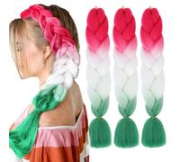 Extension Per Treccine Africane 3pc Jumbo Treccia Extension Capelli Fibra Sintetica Treccia Di Scatola Crochet Twist Braiding Hair (24zoll(3per Pack),C28 rosa rosso bianco verde)