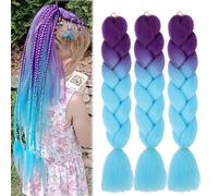 Extension Per Treccine Africane 3pc Jumbo Treccia Extension Capelli Fibra Sintetica Treccia Di Scatola Crochet Twist Braiding Hair (24zoll(3per Pack),B73 viola blu)