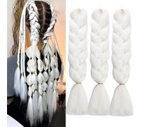 Extension Per Treccine Africane 3pc Jumbo Treccia Extension Capelli Fibra Sintetica Treccia Di Scatola Crochet Twist Braiding Hair (24zoll(3per Pack),#60 bianco)