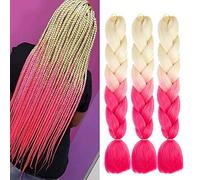 Extension Per Treccine Africane 3pc Jumbo Treccia Extension Capelli Fibra Sintetica Treccia Di Scatola Crochet Twist Braiding Hair (24zoll(3per Pack),bionda rosa)