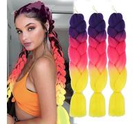 Extension Per Treccine Africane 3pc Jumbo Treccia Extension Capelli Fibra Sintetica Treccia Di Scatola Crochet Twist Braiding Hair (24zoll(3per Pack),C39 viola rosa giallo)