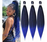 Extension per Treccine Africane Capelli Finti per Treccine EZ Pre Stretched Braiding Hair Pre Allungato Stirato Yaki Capelli Sintetici Lunghi Afro Trecce 3 Ciocche 65cm, Nero & Blu