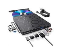 External CD/DVD Drive, 8 in 1 USB 3.0 Ultra-Slim Portable, CD Burner External Disk Drive (Black)