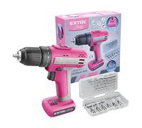 Extol Lady Trapano avvitatore a batteria da donna, 12 Volt, trapano per legno, metallo e plastica, con set di 13 punte e punte per trapano, colore rosa