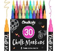 Extra Fine Tip Liquid Chalk Pens (30 Pack 1mm) Pastel + Neon Chalk Pens - Erasable Dry Erase Marker for Chalkboard, Blackboards, Window, Bistro