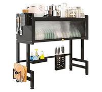 Extra Large Over The Sink Dish Drainer Drying Rack， 2 Tier Dish Drying Rack with Cover，Modern Big Capacity Plate Strainers Above Kitchen Counter，Black(XL)