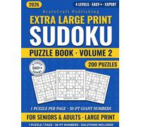 Extra Large Print Sudoku Puzzle Book Volume 2: 200 Easy to Hard Puzzles with Giant Numbers - One Puzzle Per Page, Solutions Included - Brain Games for Seniors and Low-Vision Adults