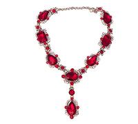 Extra Large Victorian Art Deco Antique Retro Vintage Style Gold Tone Blood Ruby Red Rhinestone Chunky Statement Wedding Bridal Prom Drag Queen Pageant Necklace