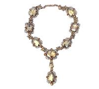 Extra Large Victorian Art Deco Antique Retro Vintage Style Gold Tone Yellow Citrine Topaz Bronze Amber Rhinestone Chunky Statement Wedding Bridal Prom Drag Queen Pageant Necklace