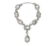 Extra Large Victorian Art Deco Antique Retro Vintage Style Silver Tone Clear Rhinestone Chunky Statement Wedding Bridal Prom Drag Queen Pageant Necklace