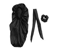 Extra Long Bonnet for Braids,Satin Sleep Cap Silk Sleeping Cap Head Cover Soft Hair Turbans with Satin Hair Scrunchies and Tie (Black)