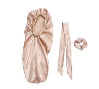 Extra Long Bonnet for Braids,Satin Sleep Cap Silk Sleeping Cap Head Cover Soft Hair Turbans with Satin Hair Scrunchies and Tie (Champagne)