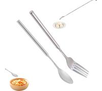 Extra Long Fork Prank,2025 New Extra Long Forks Prank,Stainless Steel Expandable Handle Cutlery Tableware for During Various Festival Gatherings (Fork+Spoon)