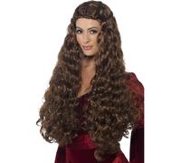 Extra Lungo Marrone Principessa Medievale Parrucca Adulto Donna Smiffys Costume