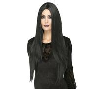 Extra Lungo Parrucca Nera Strega Gotico Calore Resistente Adulti Deluxe Costume