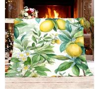 Extra Soffice e Calda Coperta in Pile 180x200 cm Dipinto a Inchiostro di Foglie E Limone Sherpa Flanella Anti-sbiadimento Coperte per Divano Verde Divano letto Adulti e Bambini Plaid Pile di Flanella