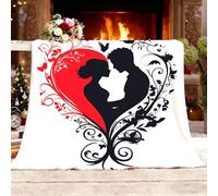 Extra Soffice e Calda Coperta in Pile L 100x130cm Romanticismo Amore Tema Del Modello 3D Stampa Sherpa Flanella Anti-sbiadimento Coperte Bianco per Divano Biancheria da letto Adulti e Bambini