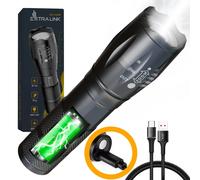 EXTRALINK Torcia LED ricaricabile 400 lumen, Mini Torcia ad alta potenza, 3 modalità con SOS, batteria da 1200 mAh, Micro USB, messa a fuoco regolabile, antiurto - per emergenza, campeggio, trekking