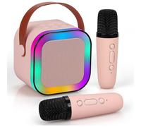 Extralink Kids Mini Karaoke LED Speaker 2x Mic Rosa | Set karaoke | altoparlante, 2x microfono, Bluetooth, AUX, slot per scheda