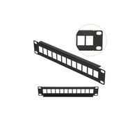 Extralink Patch Panel 12 Porte UTP Rack 10 Pollici 1U Modulare Keystone | Patch panel da 19 pollici vuoto con 24 sedi keystone in 1U: scegli tu i moduli in Cat5e, Cat6 o Cat6a, schermati o no.