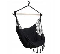 EXTRALINK Poltrona sospesa da giardino XXL - Sedia amaca da esterno e interno senza supporto con 2 cuscini - Portata 150kg - Poltrona sospesa boho in cotone nero - Relax per adulti e bambini