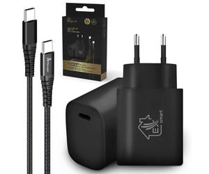 Extralink Smart Life | Set di cavi USB Type-C a Type-C 200 cm Nero + caricabatterie PD3.0 da 18 W | Nero