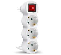 EXTRASTAR 3 in 1 adattatore piatto con interruttore e tre prese Schuko, fino a ricarica 3680 W, 16 A, 250 V, bianco, 1 pc