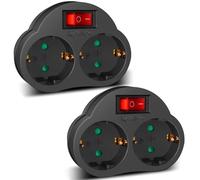 EXTRASTAR Adattatore 2 in 1 con interruttore e 2 prese Schuko, adattatore Regleta, fino a 3680 W, 16 A/250 V, nero, 2 pezzi