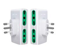 EXTRASTAR Adattatore quadruplo piatto spina italiana 2P+T 10/16A,Bianco,2 pezzi