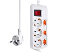EXTRASTAR Ciabatta con 3 prese + 3 interruttori singoli, 1 interruttore principale, 3680 W, 250 V, 1,5 m, bianco, 1 pz