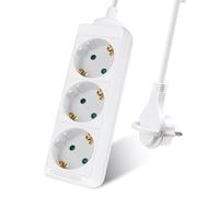 EXTRASTAR Ciabatta con 3 prese, cavo 1,5 m, per casa, ufficio e viaggi, 16 A, 250 V, 3680 W, bianco