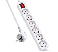 EXTRASTAR Ciabatta con 6 prese e interruttore, cavo 1,5 m, 6 prese multipla per casa, ufficio e viaggi, max 3680 W, 16 A, 250 V, bianco, 1 pz