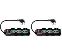 EXTRASTAR Ciabatta Elettrica Multipresa Protetta,Surge Arrest,con interruttore automatico di protezione,Spina 10 A,Prese 3 Italiana/Tedesca e 6 Bipasso 10/16A, Nero,Cavo da 1.5m. (Confezione da 2)