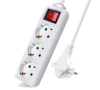 EXTRASTAR Ciabatta multipla con 3 prese e interruttore, cavo 3 m, spina piatta, per casa, ufficio e viaggi, 16 A, 250 V, 3680 W, bianco