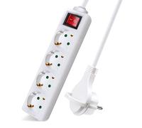 EXTRASTAR Ciabatta multipresa con 4 prese e interruttore, cavo 3 m, spina piatta, per casa, ufficio e viaggi, 16 A, 250 V, 3680 W, bianco