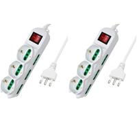 Extrastar Ciabatta Multipresa elettrica 9 Posti 3 polivalenti (schuko 10/16A) 6 bivalenti 10/16A, Colore bianco, Cavo 5 m - Spina 16A (Confezione da 2)