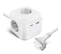 EXTRASTAR Cubo multipresa 1,5 m con spina piatta multipla per uso interno, presa piatta con 4 prese CA, 1 USB e 1 tipo C per famiglia, cucina e ufficio bianco