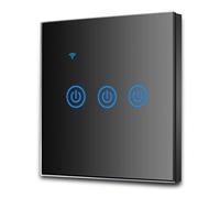 EXTRASTAR Interruttore da parete Wi-Fi touch 3 vie, 3 canali, compatibilità con assistenti intelligenti come Google Home e Amazon Alexa, cavo neutro, nero