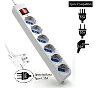 Extrastar Multi presa, con Prese Italiane 10/16° Bipasso e Schuko 250V/2500W