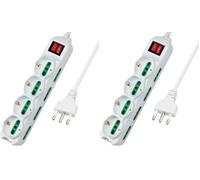 Extrastar Multipresa 12 Posti 4 polivalenti (schuko 10/16A) 8 bivalenti 10/16A, Colore bianco, Cavo 1.5 m - Spina 16A (Confezione da 2)