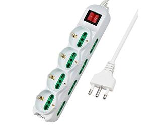 Extrastar Multipresa 12 Posti 4 polivalenti (schuko 10/16A) 8 bivalenti 10/16A, Colore bianco, Cavo 1.5 m - Spina 16A